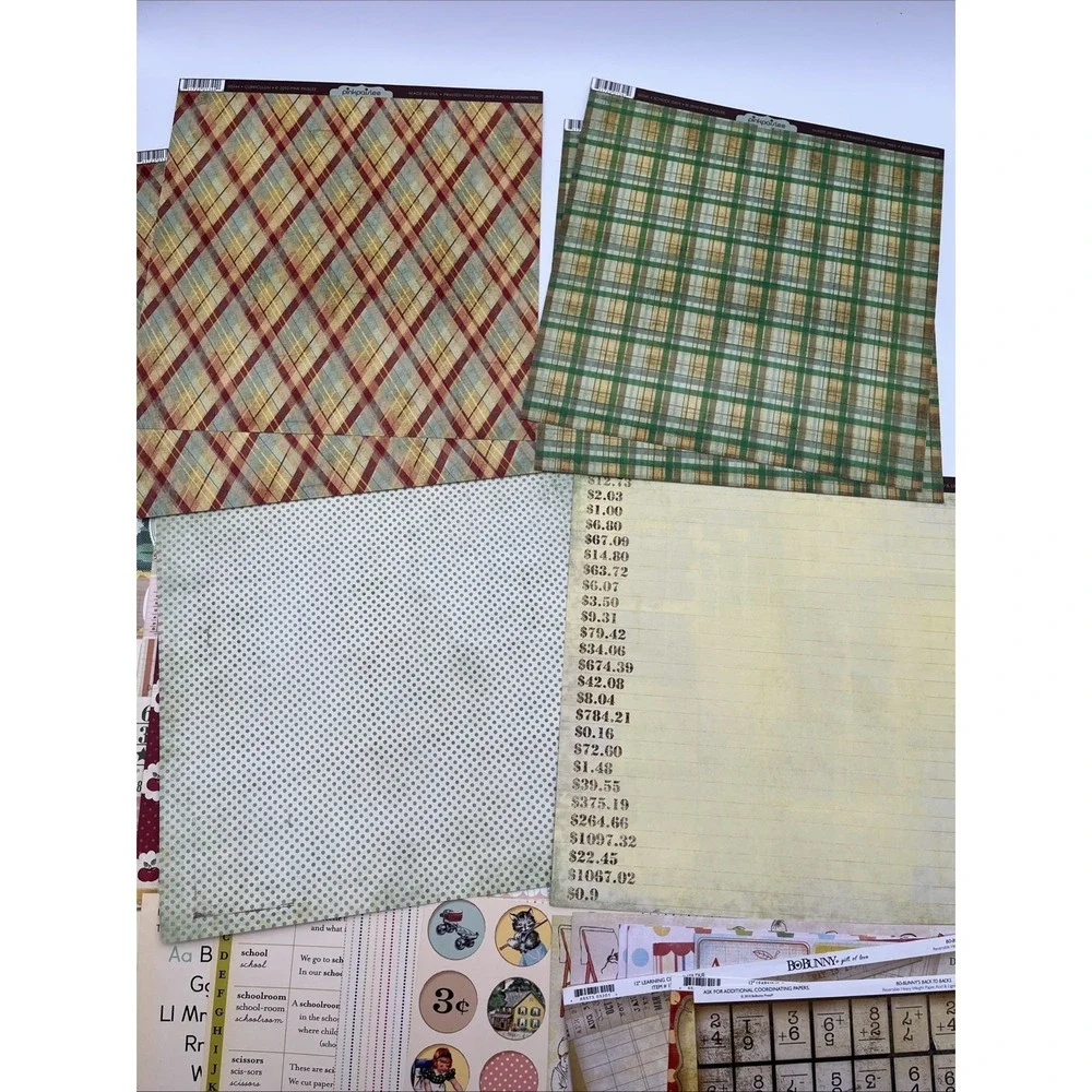 Graphic 45 DCWV Scrapbook Paper Lot 12x12 School Vintage Bo Bunny